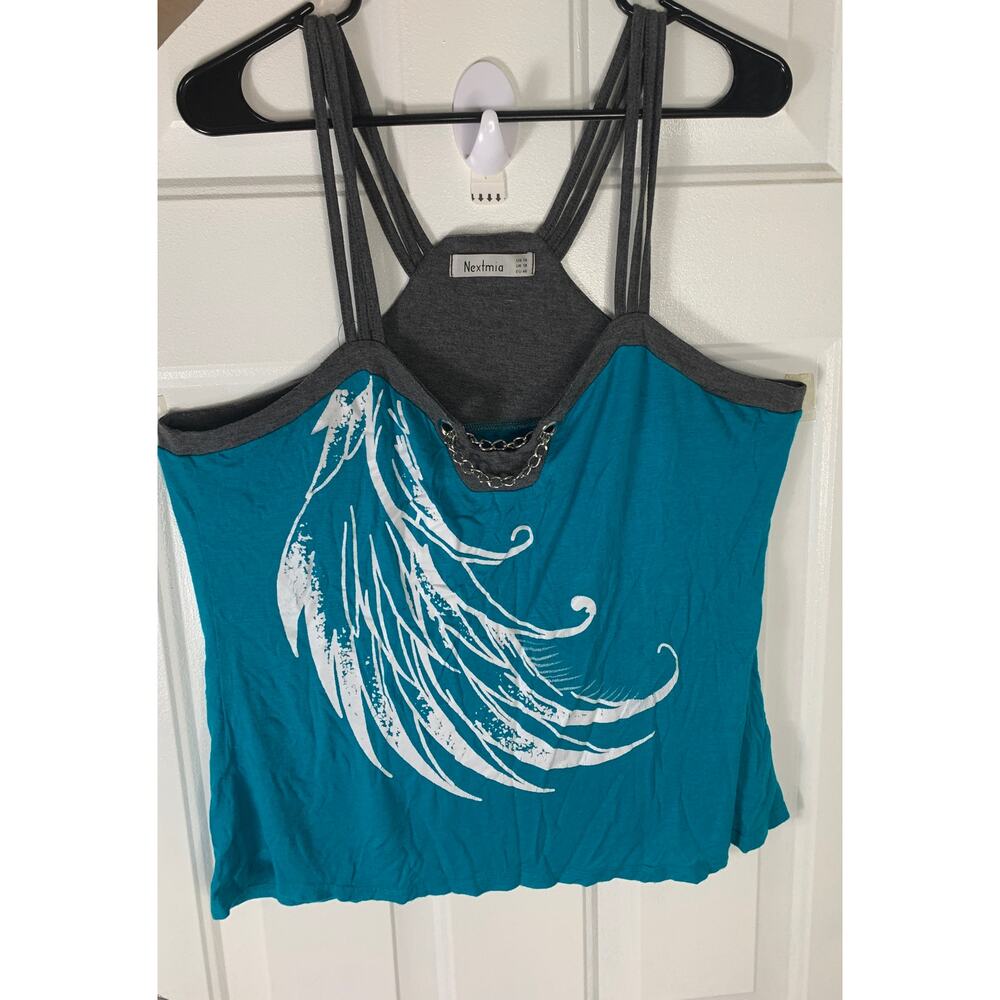 Nextmia Women's Teal & Gray Wing Print Tank Top, Size 14
